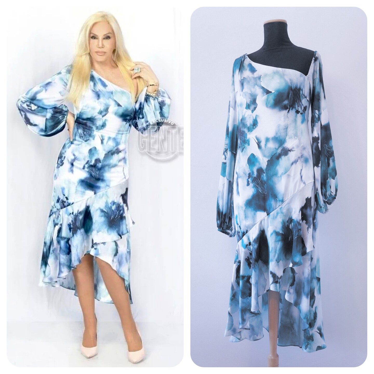 blue, fashion, sexy, dress, model, adult, pretty, attractive, brunette, clothing, people, sensual